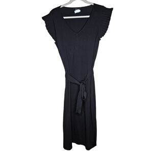 NEW no tag Ann Taylor L Black Knit Tie Waist Ruffle Sleeve Dress Classic Career